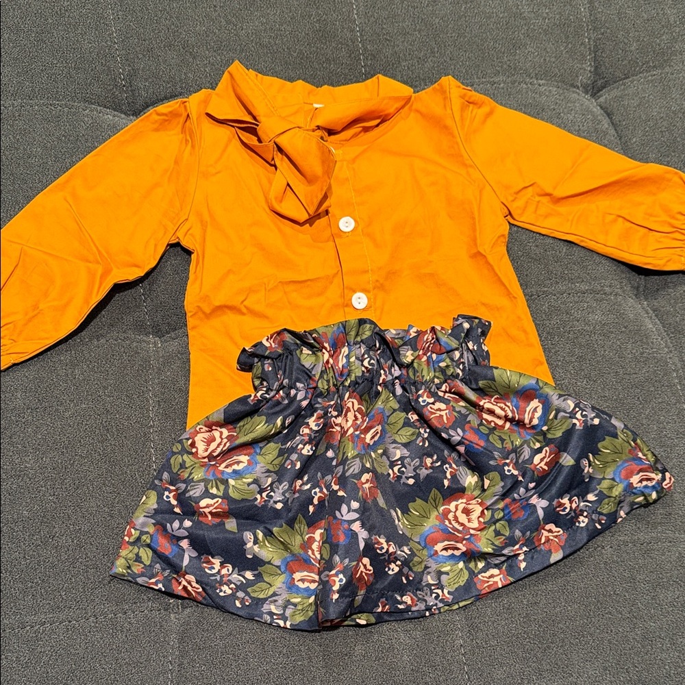 Baby Yellow Blouse with Floral Skirt